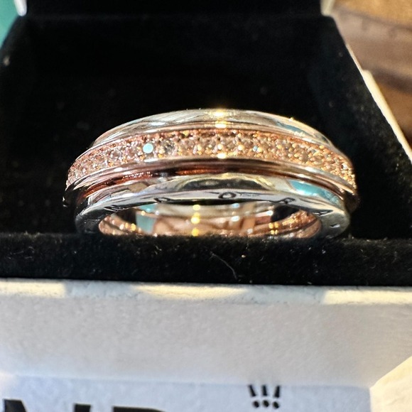 Genuine Pandora Rose Gold Signature Two-Tone Logo Pave Ring 182773C 58 (9) - Picture 4 of 11